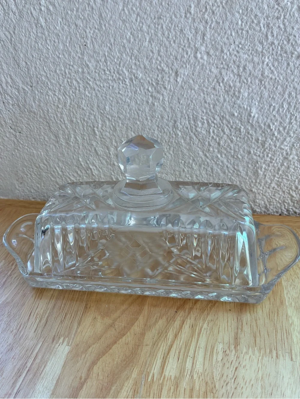 Vintage Crystal Covered Butter Dish 1/4 Pound Classic Waffle Cut 8.5X3 Homemaker